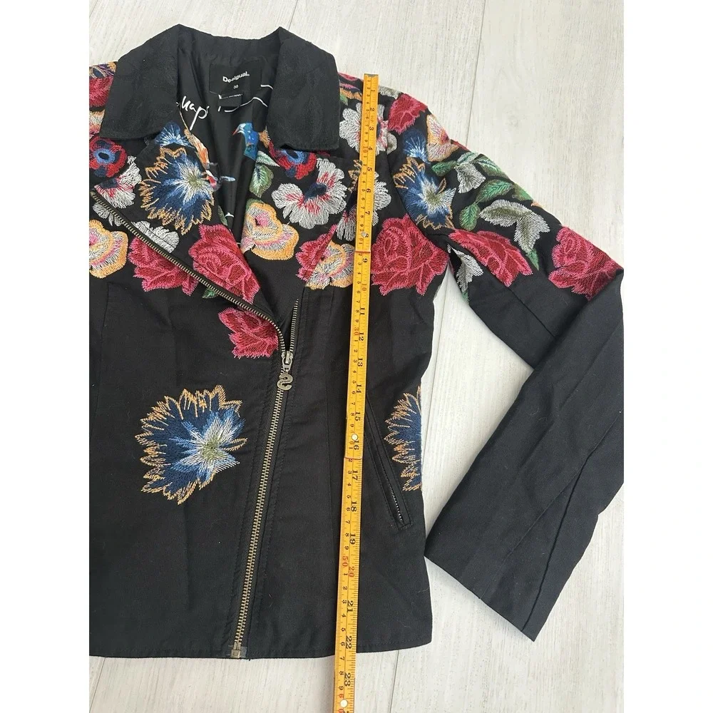 DESIGUAL‎ Women's Embroidered Fiorella Biker Jacket Sz 38 EU 4 US Floral
